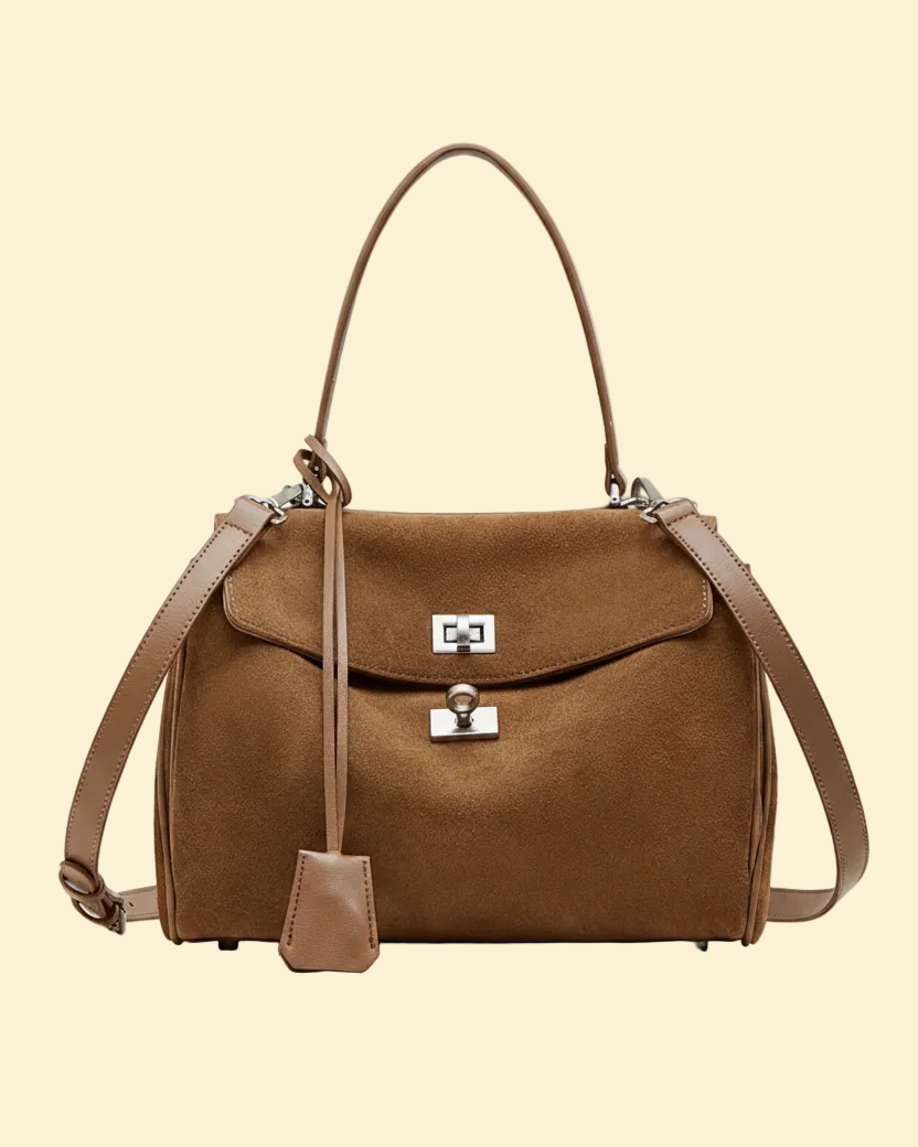 Odessa women's top handle bag in genuine cowhide leather with suede finish by Lune Floue - view 3