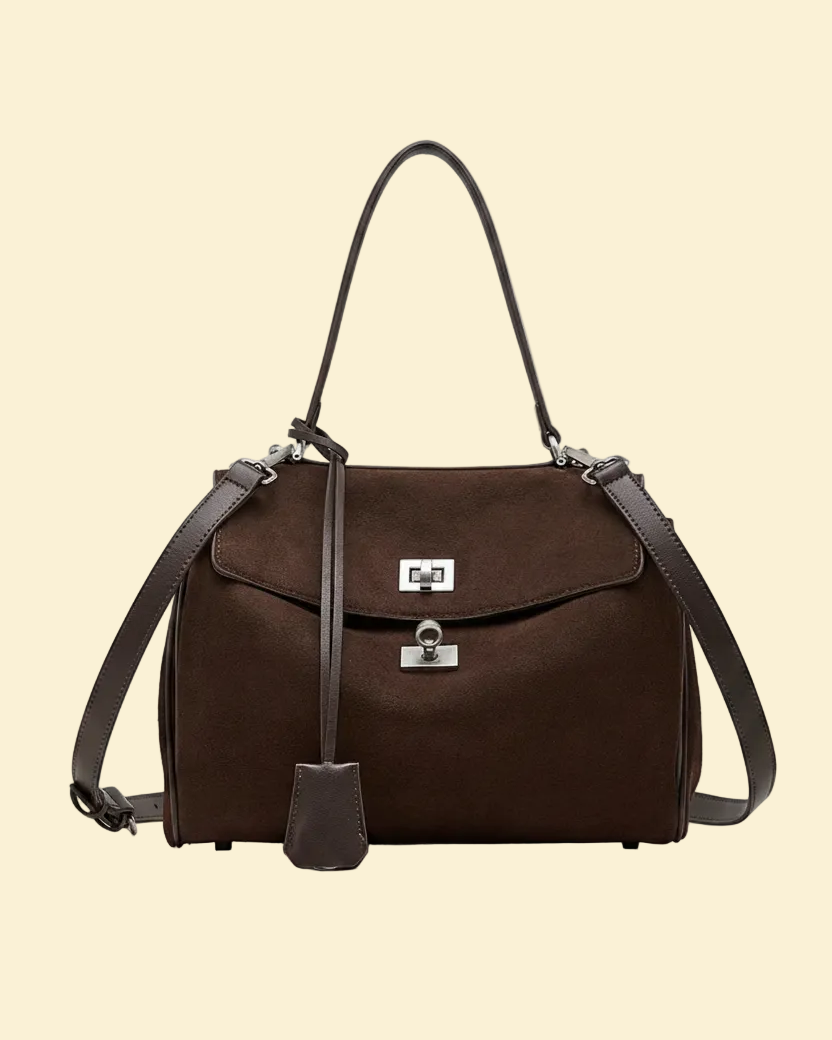 Odessa women's top handle bag in genuine cowhide leather with suede finish by Lune Floue - view 2