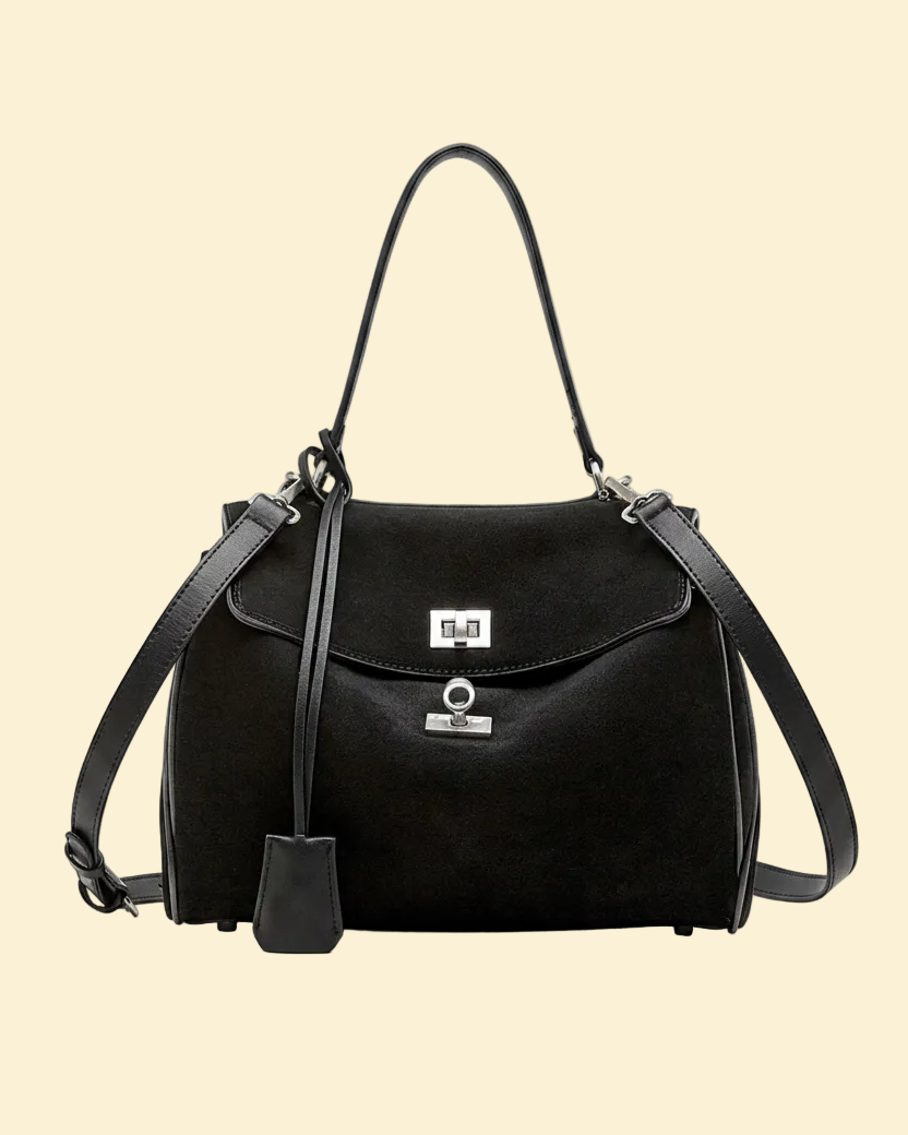Odessa women's top handle bag in genuine cowhide leather with suede finish by Lune Floue