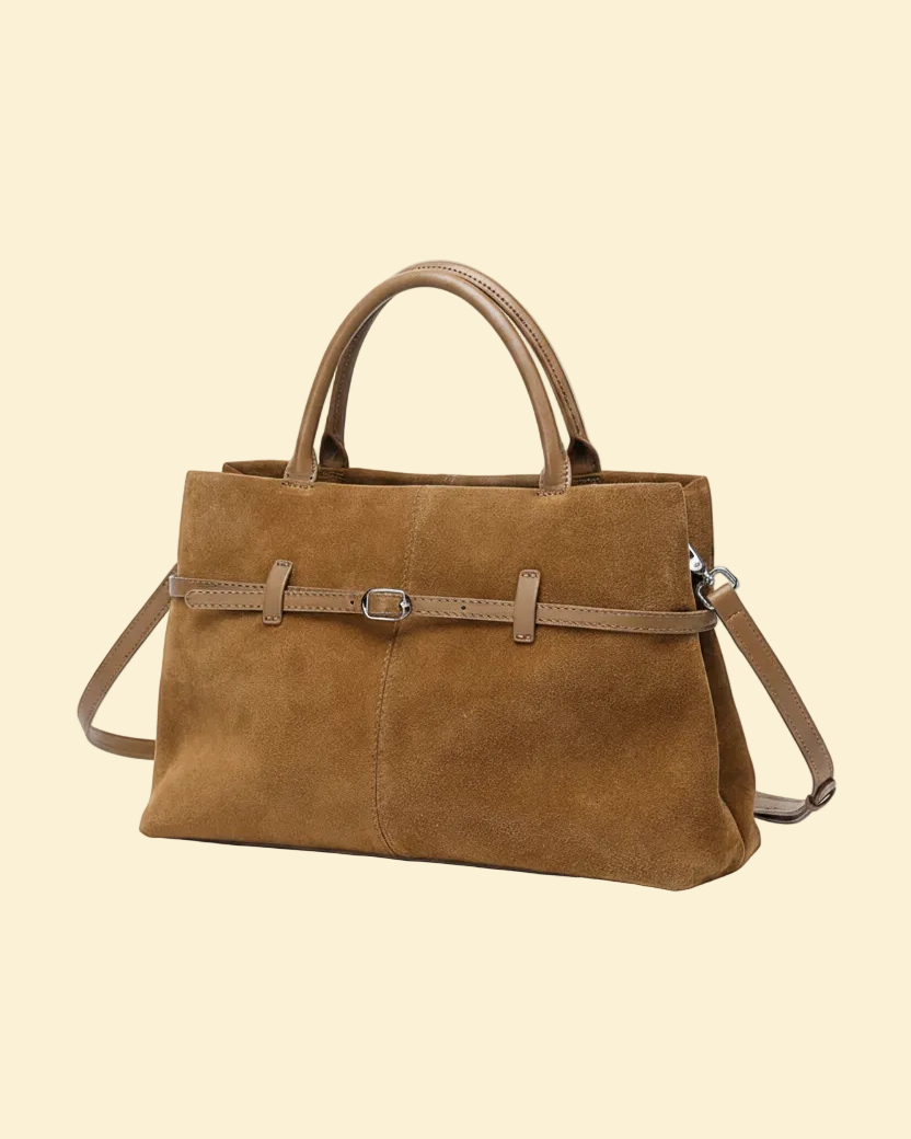 Selene women's tote bag in genuine cowhide leather with suede finish by Lune Floue
