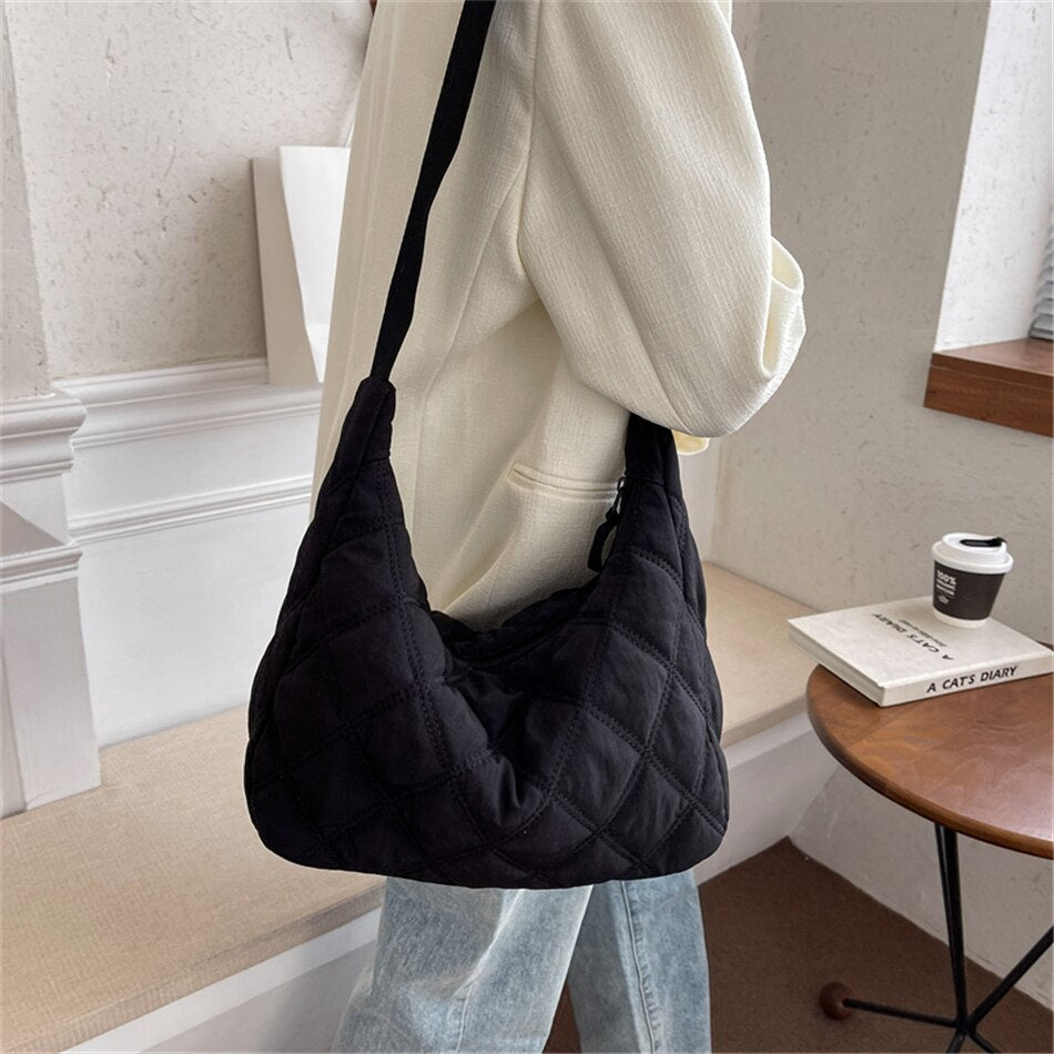 Noémie women's shoulder bag in quilted cotton and nylon by Lune Floue - view 5
