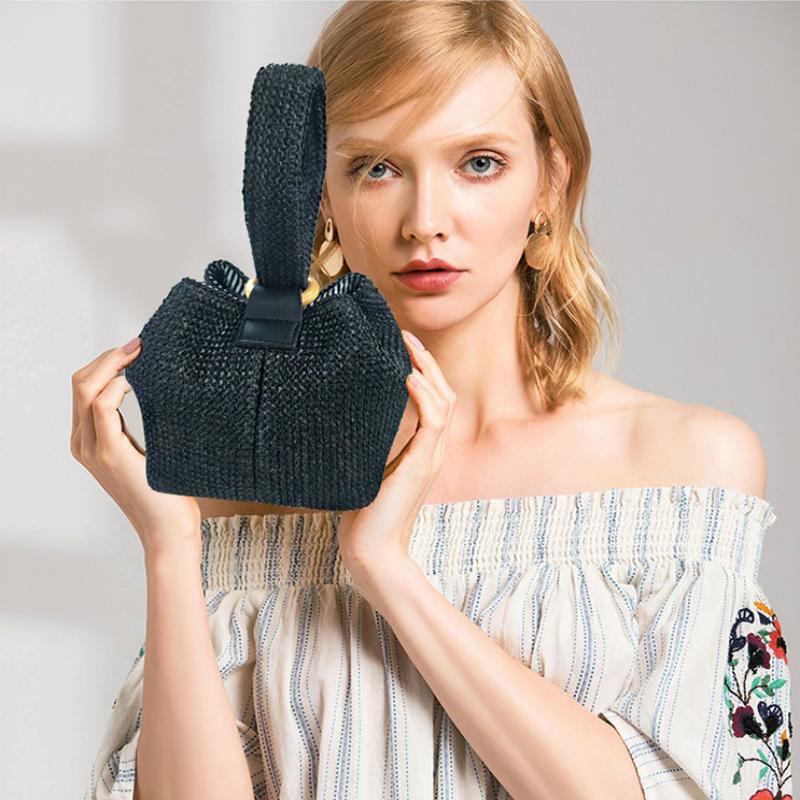 Daphné | Woven Straw Bucket Bag — Lune Floue