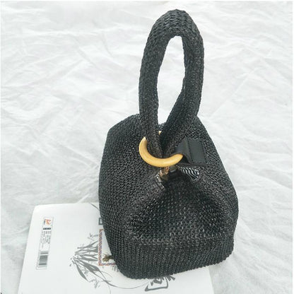 Daphné | Woven Straw Bucket Bag — Lune Floue