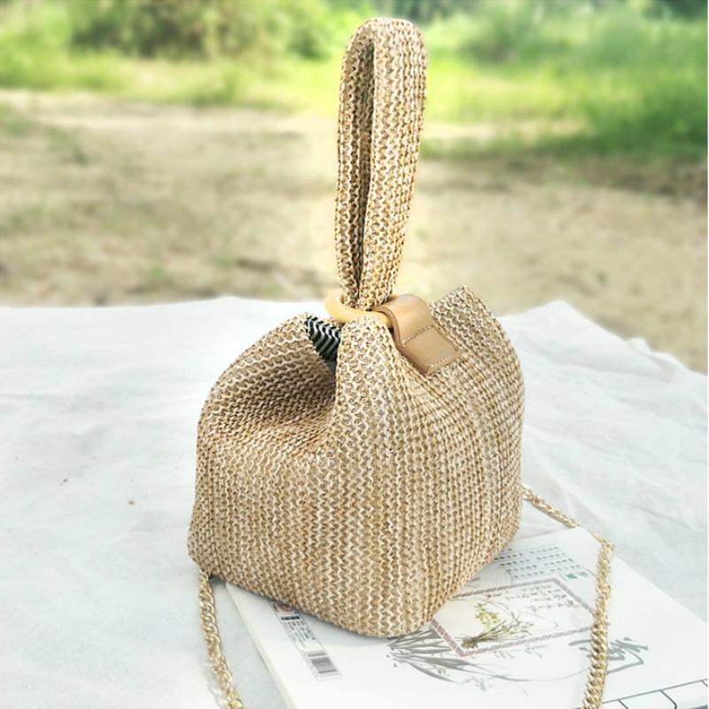 Daphné | Woven Straw Bucket Bag — Lune Floue