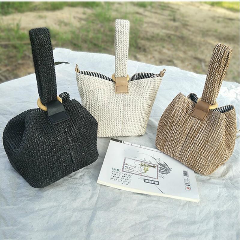 Daphné | Woven Straw Bucket Bag — Lune Floue