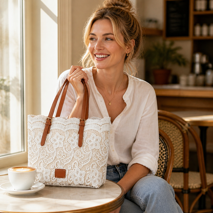 Cosette | Floral Lace Shoulder Tote — Lune Floue