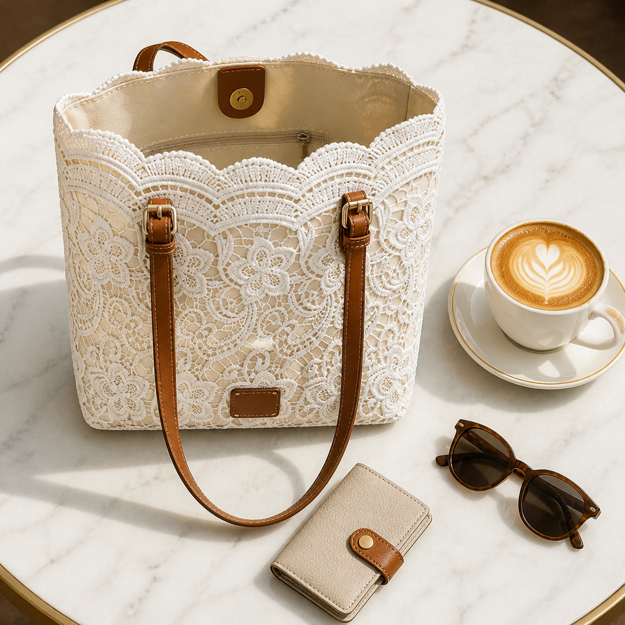 Cosette | Floral Lace Shoulder Tote — Lune Floue