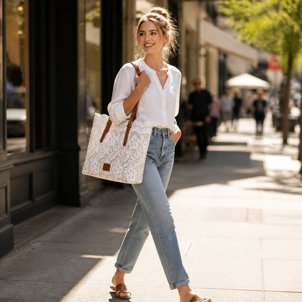 Cosette | Floral Lace Shoulder Tote — Lune Floue